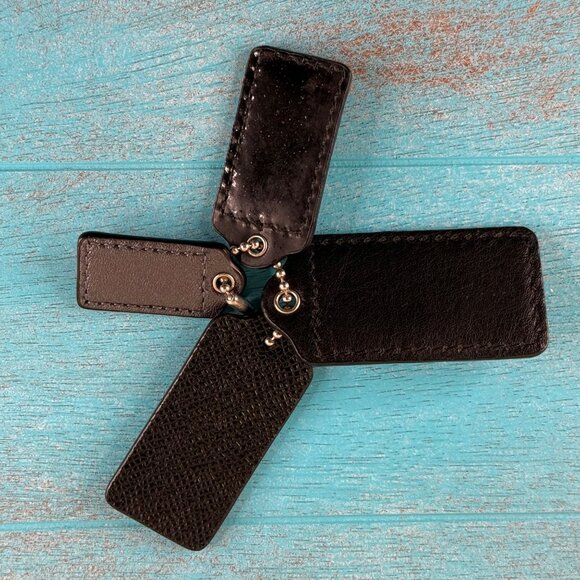 Vintage Coach Leather Hang Tags Fobs Set of 4 Black - Picture 2 of 2
